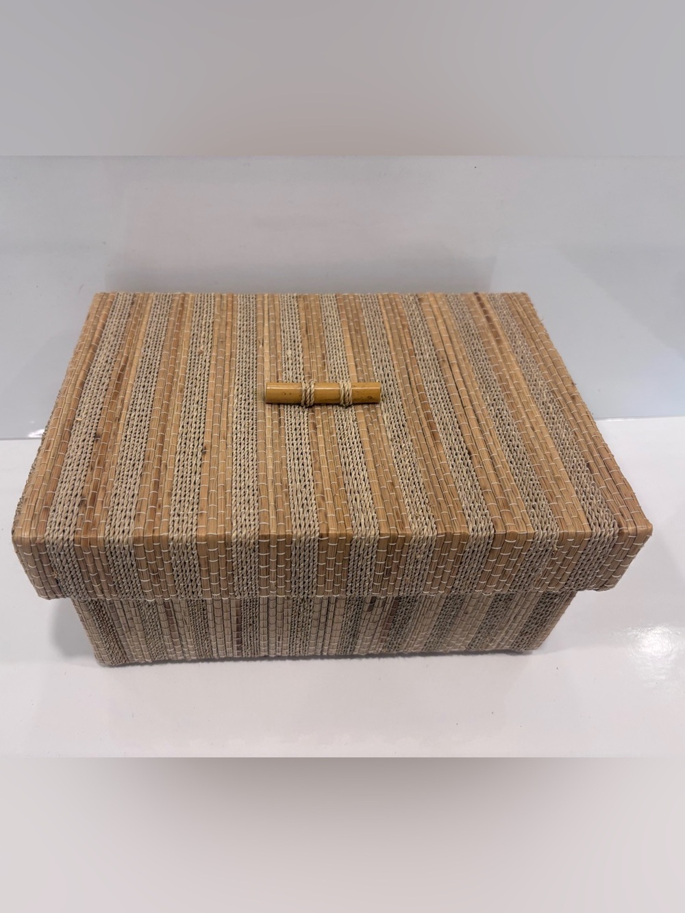 Woven Bamboo and rattan Decorative Storage Box in Natural Tan- 10”